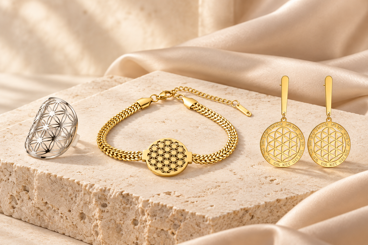 Bague, bracelet et boucles d'oreilles Fleur de Vie Caelvero